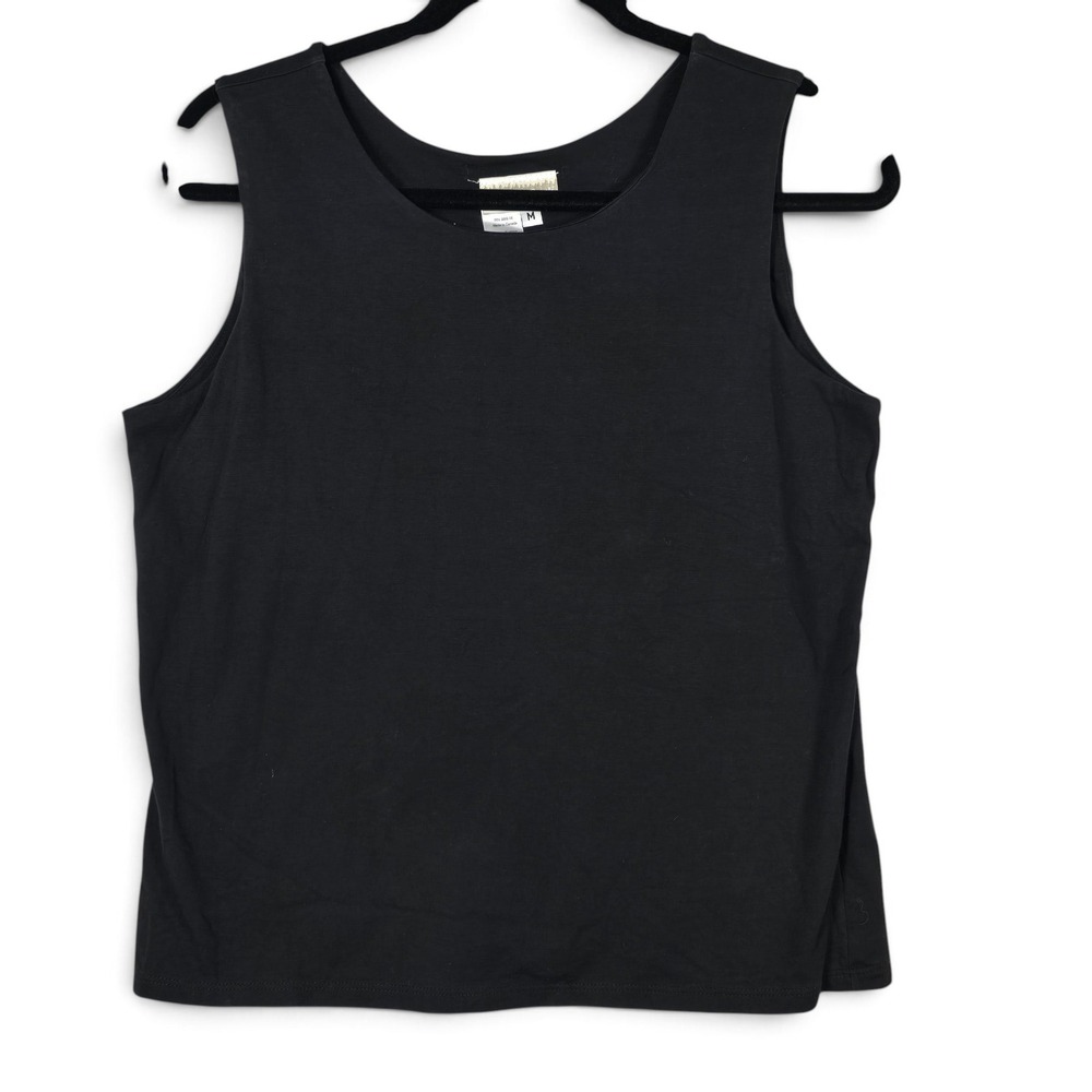 Coldwater Creek Tank Top Women Medium Black Scoop Neck Sleeveless Build in Bra